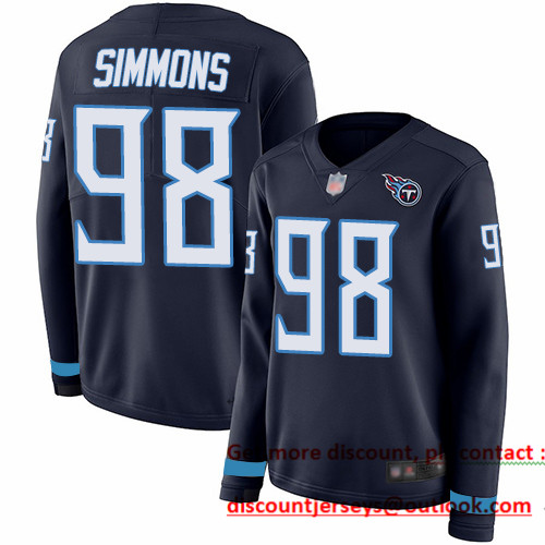 Titans #98 Jeffery Simmons Navy Blue Team Color Women's Stitched Football Limited Therma Long Sleeve Jersey