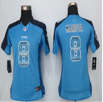 Women new Tennessee Titans #8 Marcus Mariota Blue Strobe Elite Jersey