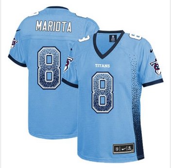 Women New Titans #8 Marcus Mariota Light Blue Team Color Stitched NFL Elite jersey
