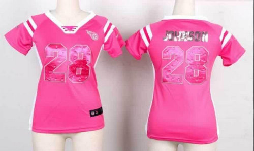 NEW Women Jerseys Tennessee Titans 28 Chris Johnson Pink(fashion Rhinestone sequins)