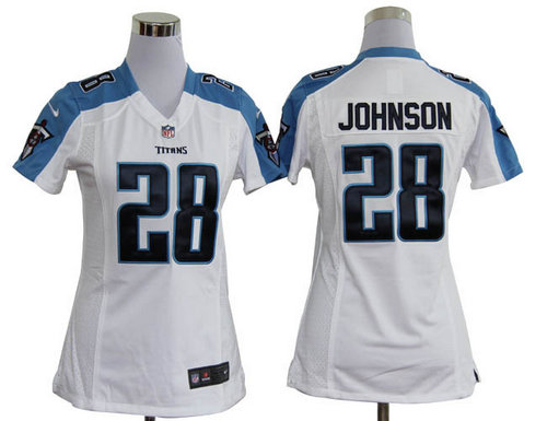 Women Nike Tennessee Titans 28 Chris Johnson White Jerseys