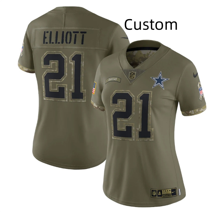 Custom Women's Dallas Cowboys 2022 Olive Salute To Service Limited Stitched Jersey Custom Women's Dallas Cowboys 2022 Olive Salute To Service Limited Stitched Jersey