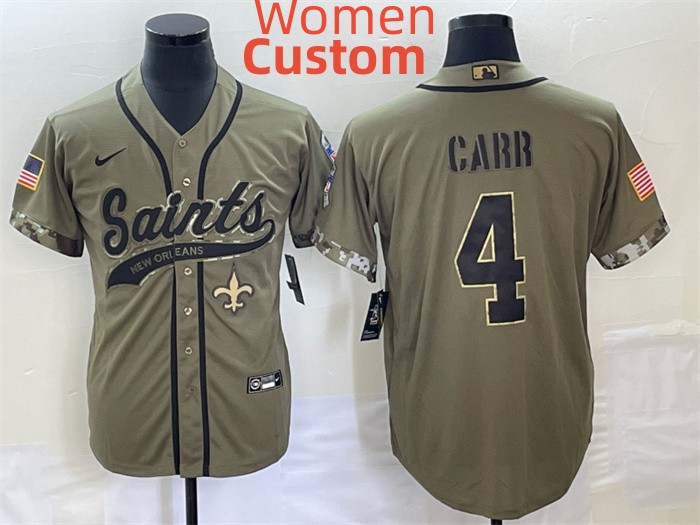 Custom Women New Orleans Saints #4 Derek Carr Olive Salute To Service Baseball Jersey Custom Women New Orleans Saints #4 Derek Carr Olive Salute To Service Baseball Jersey