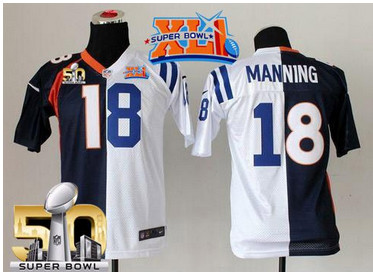 Nike Broncos #18 Peyton Manning BlueWhite Super Bowl XLI & Super Bowl 50 Youth Stitched NFL Elite Split Colts Jersey Nike Broncos #18 Peyton Manning BlueWhite Super Bowl XLI & Super Bowl 50 Youth Stitched NFL Elite Split Colts Jersey