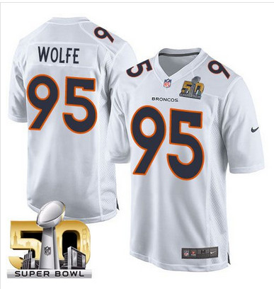 Nike Broncos #95 Derek Wolfe White Super Bowl 50 Youth Stitched NFL Game Event Jersey