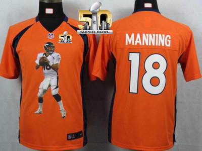 Nike Broncos #18 Peyton Manning Orange Team Color Super Bowl 50 Youth Portrait Fashion NFL Game Jersey-1 Nike Broncos #18 Peyton Manning Orange Team Color Super Bowl 50 Youth Portrait Fashion NFL Game Jersey-1