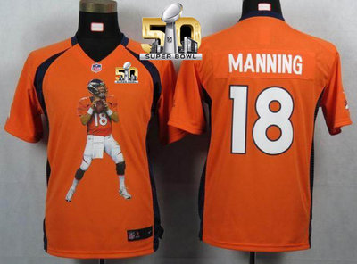 Nike Broncos #18 Peyton Manning Orange Team Color Super Bowl 50 Youth Portrait Fashion NFL Game Jersey Nike Broncos #18 Peyton Manning Orange Team Color Super Bowl 50 Youth Portrait Fashion NFL Game Jersey