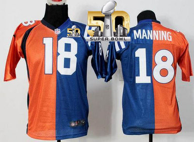 Nike Broncos #18 Peyton Manning OrangeBlue Super Bowl 50 Youth Stitched NFL Elite Split Colts Jersey Nike Broncos #18 Peyton Manning OrangeBlue Super Bowl 50 Youth Stitched NFL Elite Split Colts Jersey