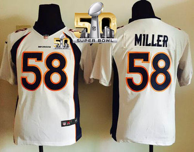 Nike Broncos #58 Von Miller White Super Bowl 50 Youth Stitched NFL Elite Jersey Nike Broncos #58 Von Miller White Super Bowl 50 Youth Stitched NFL Elite Jersey