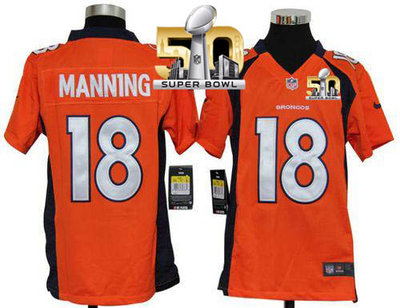 Nike Broncos #18 Peyton Manning Orange Team Color Super Bowl 50 Youth Stitched NFL Elite Jersey Nike Broncos #18 Peyton Manning Orange Team Color Super Bowl 50 Youth Stitched NFL Elite Jersey