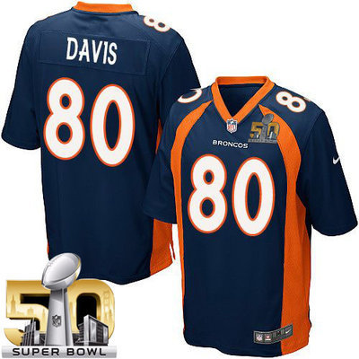 Nike Broncos #80 Vernon Davis Blue Alternate Super Bowl 50 Youth Stitched NFL New Elite Jersey