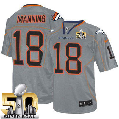 Nike Broncos #18 Peyton Manning Lights Out Grey Super Bowl 50 Youth Stitched NFL Elite Jersey Nike Broncos #18 Peyton Manning Lights Out Grey Super Bowl 50 Youth Stitched NFL Elite Jersey