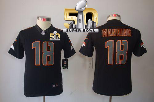 Nike Broncos #18 Peyton Manning Black Impact Super Bowl 50 Youth Stitched NFL Limited Jersey Nike Broncos #18 Peyton Manning Black Impact Super Bowl 50 Youth Stitched NFL Limited Jersey