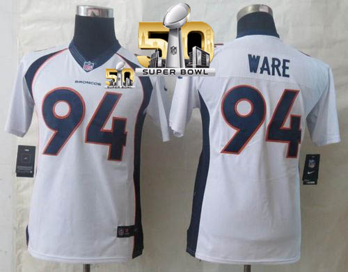 Nike Broncos #94 DeMarcus Ware White Super Bowl 50 Youth Stitched NFL New Limited Jersey Nike Broncos #94 DeMarcus Ware White Super Bowl 50 Youth Stitched NFL New Limited Jersey