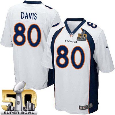 Nike Broncos #80 Vernon Davis White Super Bowl 50 Youth Stitched NFL New Elite Jersey