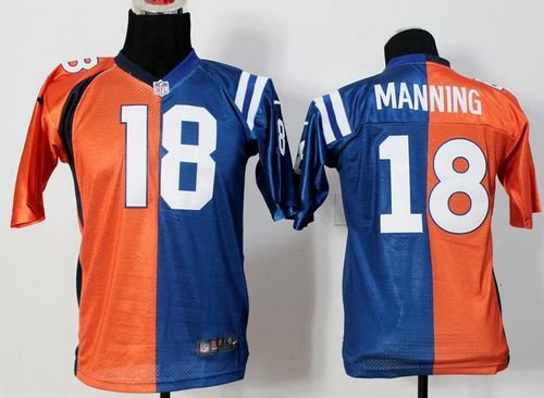 Youth NEW Denver Broncos #18 Peyton Manning Orange-Blue NFL Elite Split Colts Jersey