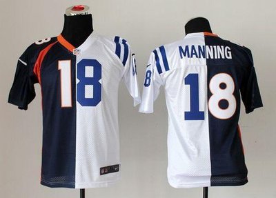 Youth NEW Denver Broncos #18 Peyton Manning Blue-White NFL Elite Split Colts Jersey