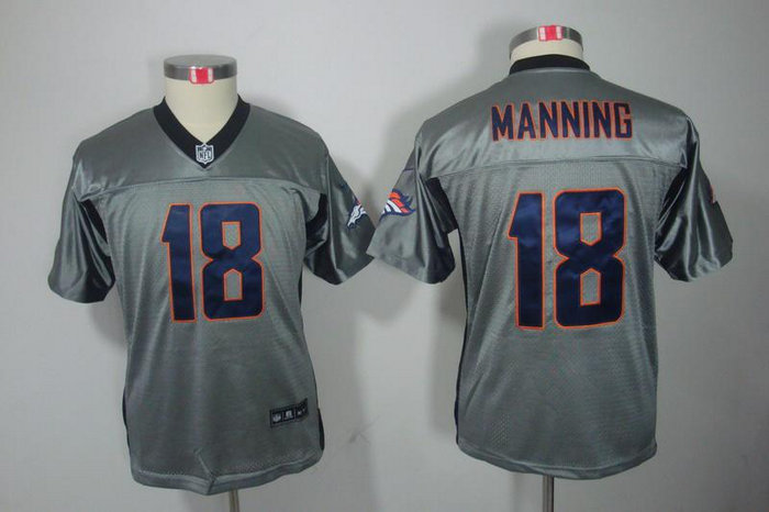 Youth NEW Denver Broncos 18 Peyton Manning Grey Shadow NFL Jerseys