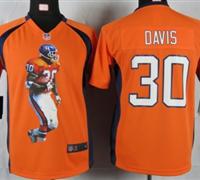 Nike youth Denver Broncos #30 Davis Orange Portrait Fashion Game Jerseys