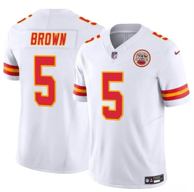 Youth Kansas City Chiefs #5 Hollywood Brown White 2023 F.U.S.E Vapor Untouchable Limited Stitched Football Jersey Youth Kansas City Chiefs #5 Hollywood Brown White 2023 F.U.S.E Vapor Untouchable Limited Stitched Football Jersey