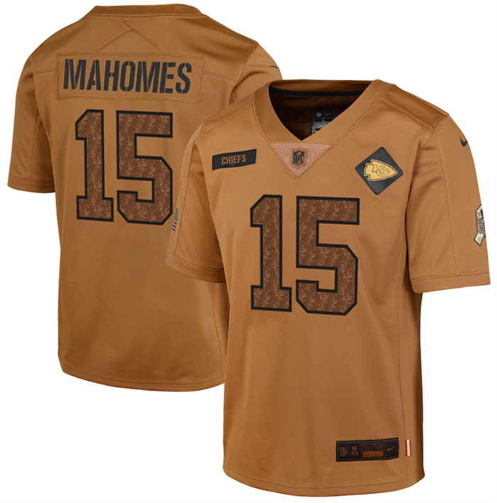 Youth Kansas City Chiefs #15 Patrick Mahomes 2023 Brown Salute To Service Limited Stitched Football Jersey Youth Kansas City Chiefs #15 Patrick Mahomes 2023 Brown Salute To Service Limited Stitched Football Jersey