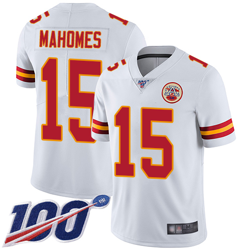 Chiefs #15 Patrick Mahomes White Youth Stitched Football 100th Season Vapor Limited Jersey Chiefs #15 Patrick Mahomes White Youth Stitched Football 100th Season Vapor Limited Jersey