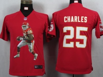 Youth NEW Kansas City Chiefs 25 Charles Red Portrait Fashion Game Jerseys