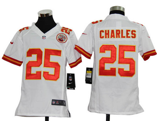 Youth Nike Kansas City Chiefs 25 Jamaal Charles white Jerseys