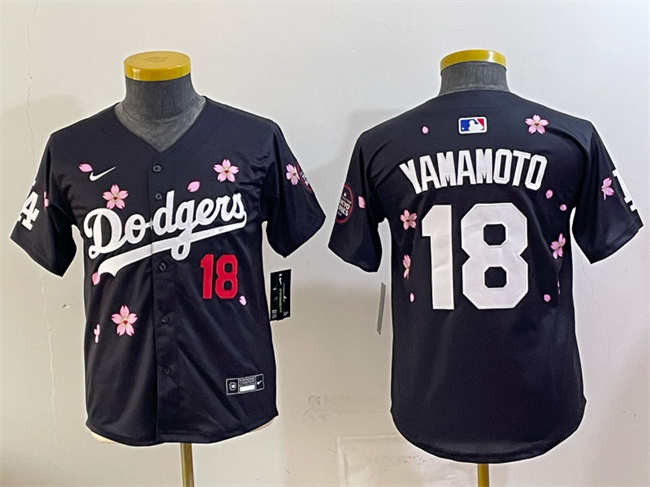 Youth Los Angeles Dodgers #18 Yoshinobu Yamamoto Black 2025 Tokyo Series Limited Stitched Baseball Jersey Youth Los Angeles Dodgers #18 Yoshinobu Yamamoto Black 2025 Tokyo Series Limited Stitched Baseball Jersey