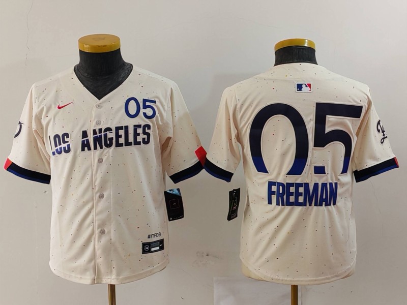 Youth Los Angeles #5 Freddie Freeman Dodgers Cream 2024 City Connect Limited Stitched Baseball Jersey 2 Youth Los Angeles #5 Freddie Freeman Dodgers Cream 2024 City Connect Limited Stitched Baseball Jersey 2