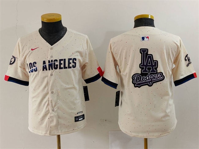 Youth Los Angeles Dodgers Team Big Logo Cream 2024 City Connect Limited Stitched Baseball Jersey 2 Youth Los Angeles Dodgers Team Big Logo Cream 2024 City Connect Limited Stitched Baseball Jersey 2