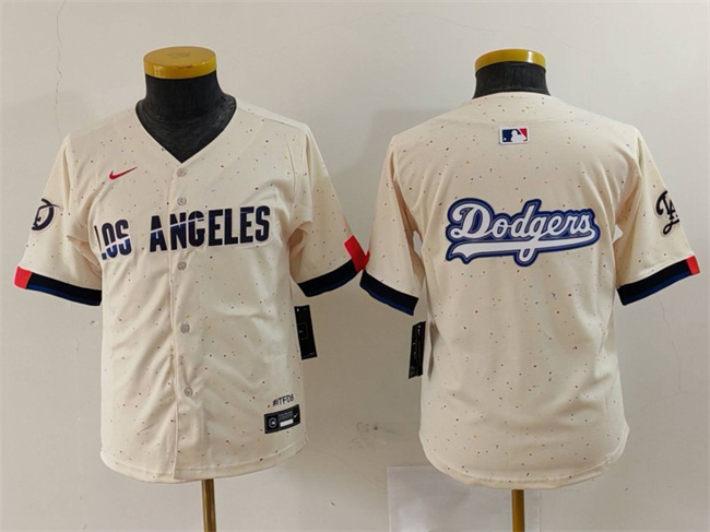 Youth Los Angeles Dodgers Team Big Logo Cream 2024 City Connect Limited Stitched Baseball Jersey 1 Youth Los Angeles Dodgers Team Big Logo Cream 2024 City Connect Limited Stitched Baseball Jersey 1