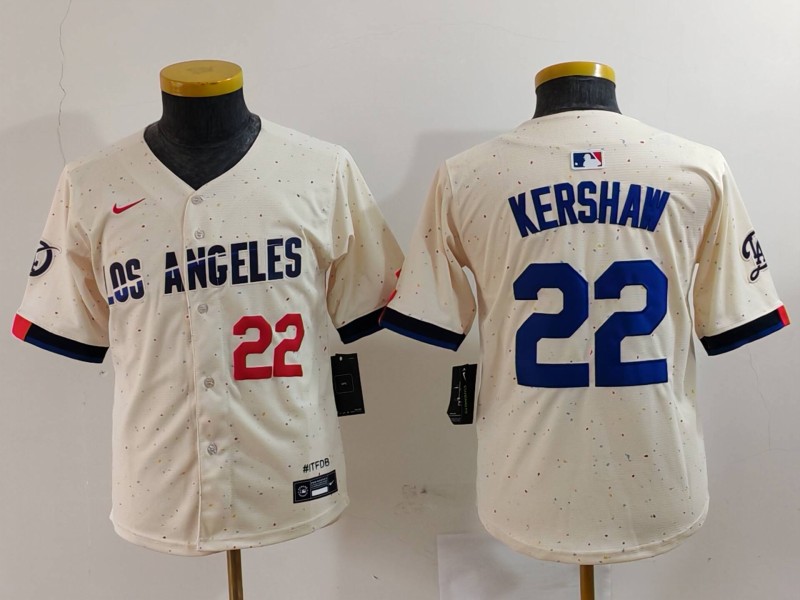 Youth Los Angeles Dodgers #22 Clayton Kershaw Cream Stitched Baseball Jersey 4 Youth Los Angeles Dodgers #22 Clayton Kershaw Cream Stitched Baseball Jersey 4
