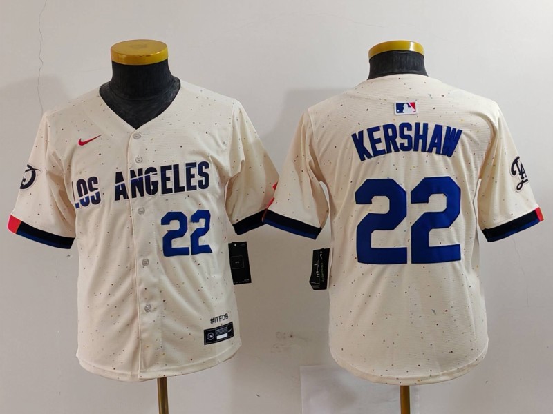 Youth Los Angeles Dodgers #22 Clayton Kershaw Cream Stitched Baseball Jersey 3 Youth Los Angeles Dodgers #22 Clayton Kershaw Cream Stitched Baseball Jersey 3