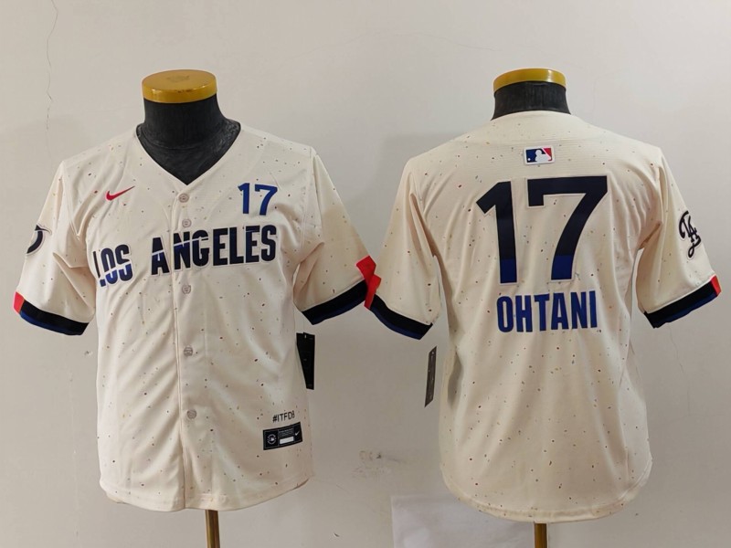 Youth Los Angeles Dodgers #17 Shohei Ohtani Cream Stitched Baseball Jersey 5 Youth Los Angeles Dodgers #17 Shohei Ohtani Cream Stitched Baseball Jersey 5
