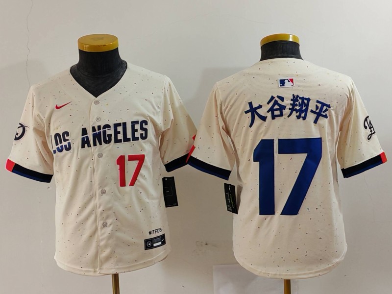 Youth Los Angeles Dodgers #17 大谷翔平 Cream Stitched Baseball Jersey 3 Youth Los Angeles Dodgers #17 大谷翔平 Cream Stitched Baseball Jersey 3