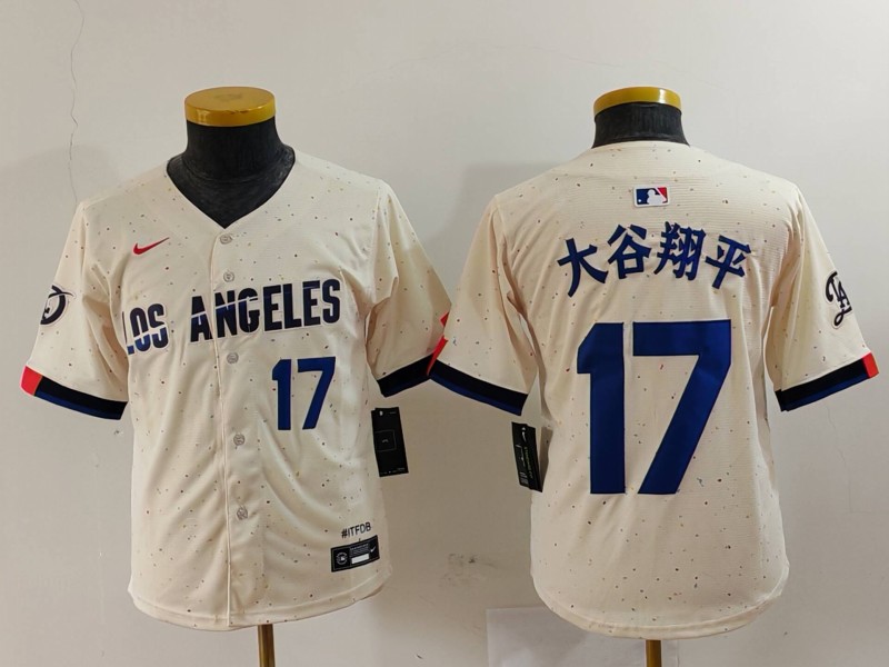 Youth Los Angeles Dodgers #17 大谷翔平 Cream Stitched Baseball Jersey 1 Youth Los Angeles Dodgers #17 大谷翔平 Cream Stitched Baseball Jersey 1