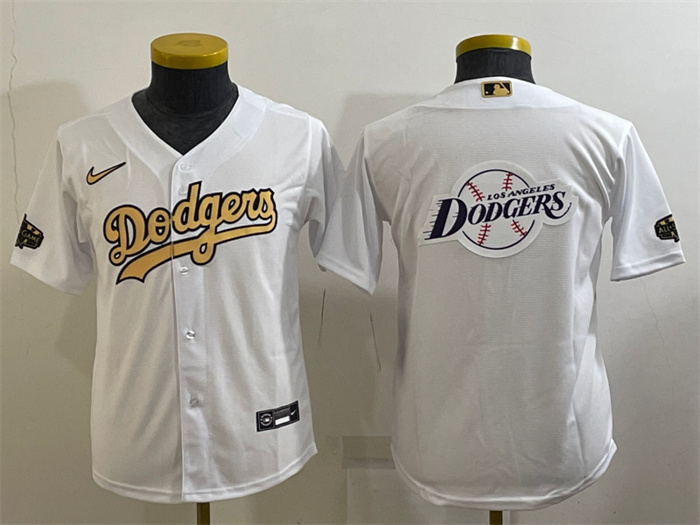 Youth Los Angeles Dodgers White Gold Team Big Logo Stitched Baseball Jersey Youth Los Angeles Dodgers White Gold Team Big Logo Stitched Baseball Jersey