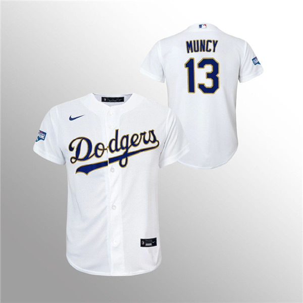 Youth Dodgers #13 Max Muncy White 2021 Gold Program Replica Jersey Youth Dodgers #13 Max Muncy White 2021 Gold Program Replica Jersey