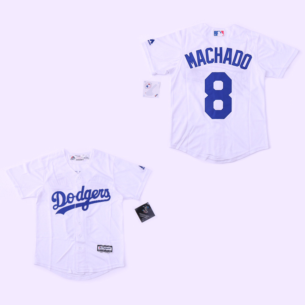 Youth Dodgers #8 Manny Machado White Youth Cool Base Jersey Youth Dodgers #8 Manny Machado White Youth Cool Base Jersey