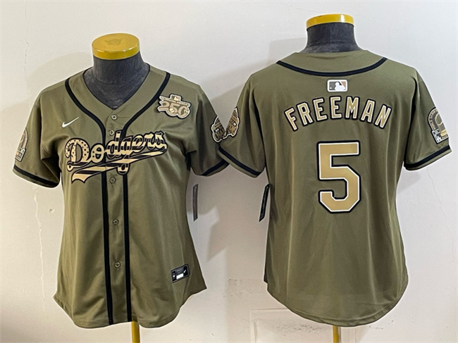 Youth Los Angeles Dodgers #5 Freddie Freeman Olive 2026 Armed Forces Day Stitched Baseball Jersey