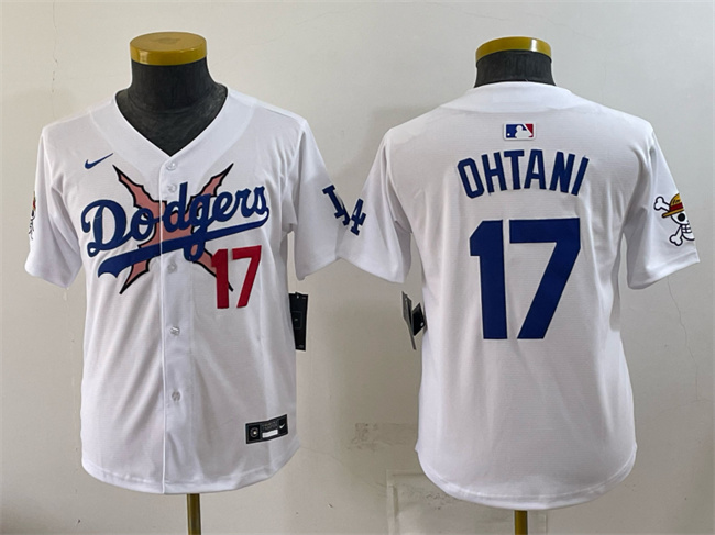 Youth Los Angeles Dodgers x One Piece #17 Shohei Ohtani White Vapor Premier Limited Stitched Baseball Jersey Youth Los Angeles Dodgers x One Piece #17 Shohei Ohtani White Vapor Premier Limited Stitched Baseball Jersey