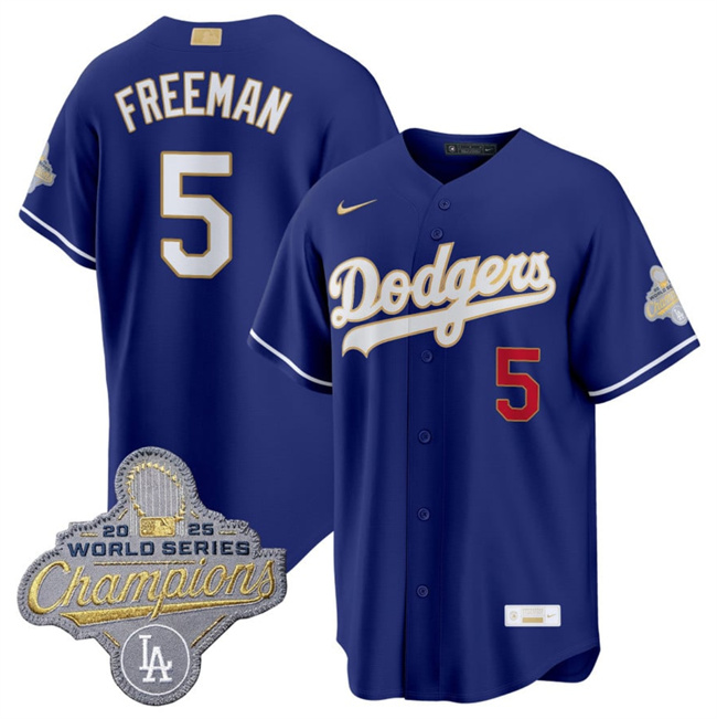 Men's Los Angeles Dodgers #5 Freddie Freeman Royal 2026 Alternate Gold Collection Stadium Stitched Baseball Jersey Men's Los Angeles Dodgers #5 Freddie Freeman Royal 2026 Alternate Gold Collection Stadium Stitched Baseball Jersey