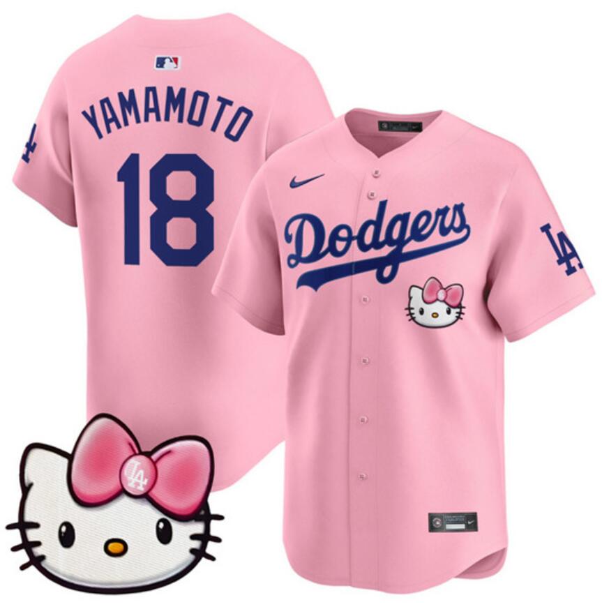 Women's Los Angeles Dodgers #18 Yoshinobu Yamamoto Pink 2025 Hello Kitty Vapor Limited Stitched Baseball Jersey(Run Small) Women's Los Angeles Dodgers #18 Yoshinobu Yamamoto Pink 2025 Hello Kitty Vapor Limited Stitched Baseball Jersey(Run Small)