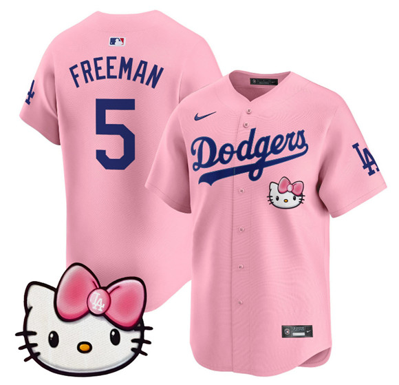 Men's Los Angeles Dodgers #5 Freddie Freeman Pink 2025 Hello Kitty Vapor Limited Stitched Baseball Jersey Men's Los Angeles Dodgers #5 Freddie Freeman Pink 2025 Hello Kitty Vapor Limited Stitched Baseball Jersey