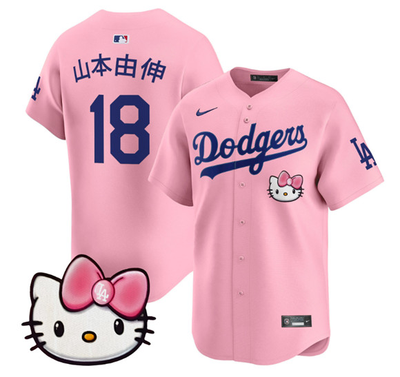 Men's Los Angeles Dodgers #18 山本由伸 Pink 2025 Hello Kitty Vapor Limited Stitched Baseball Jersey Men's Los Angeles Dodgers #18 山本由伸 Pink 2025 Hello Kitty Vapor Limited Stitched Baseball Jersey