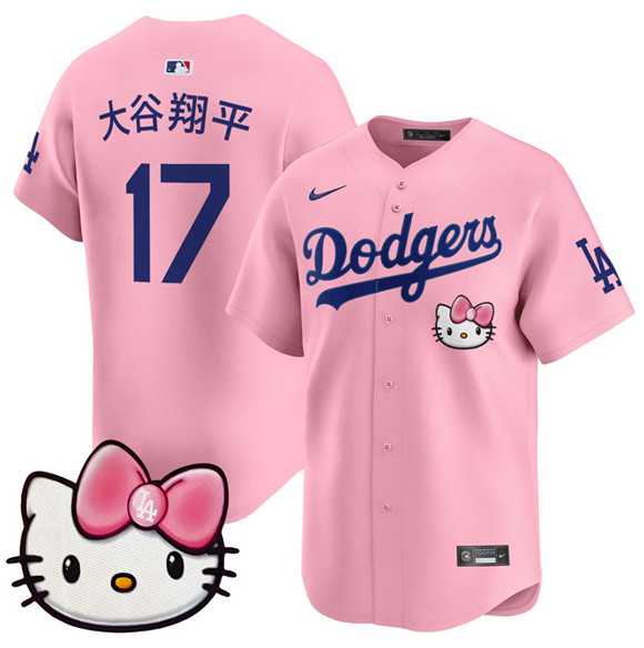 Men's Los Angeles Dodgers #17 大谷翔平 Pink 2025 Hello Kitty Vapor Limited Stitched Baseball Jersey Men's Los Angeles Dodgers #17 大谷翔平 Pink 2025 Hello Kitty Vapor Limited Stitched Baseball Jersey