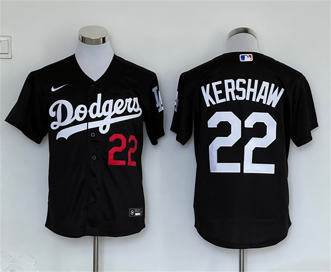Men's Los Angeles Dodgers #22 Clayton Kershaw Black Cool Base Stitched Baseball Jersey Men's Los Angeles Dodgers #22 Clayton Kershaw Black Cool Base Stitched Baseball Jersey