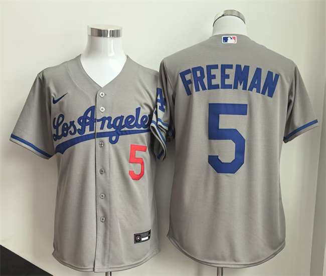 Men's Los Angeles Dodgers #5 Freddie Freeman Grey Cool Base Stitched Baseball Jersey Men's Los Angeles Dodgers #5 Freddie Freeman Grey Cool Base Stitched Baseball Jersey