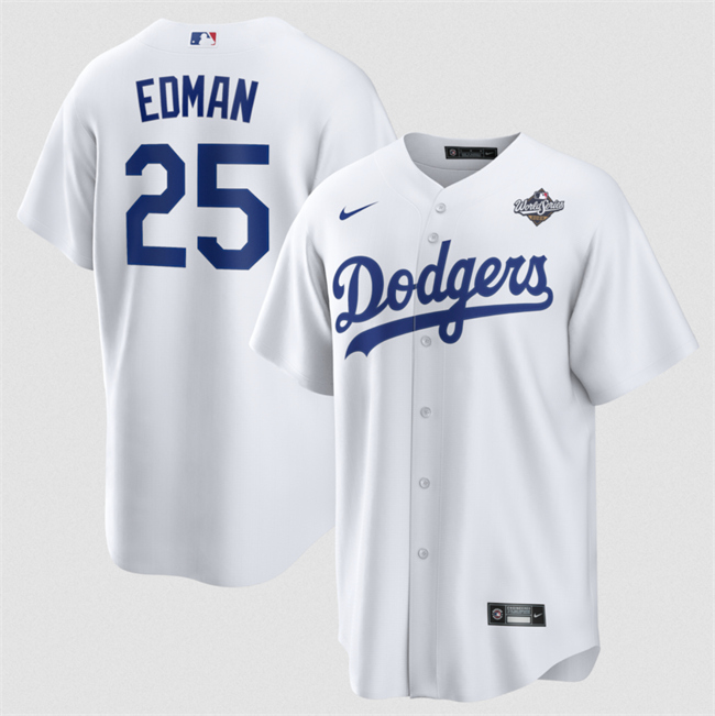 Men's Los Angeles Dodgers #25 Tommy Edman White 2025 World Series Home Cool Base Stitched Baseball Jersey Men's Los Angeles Dodgers #25 Tommy Edman White 2025 World Series Home Cool Base Stitched Baseball Jersey